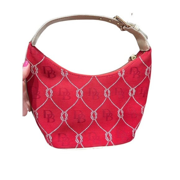Dooney & Bourke Hobo Shoulder Bag Womens Small Red White Logo Tassel Zip - Picture 5 of 9